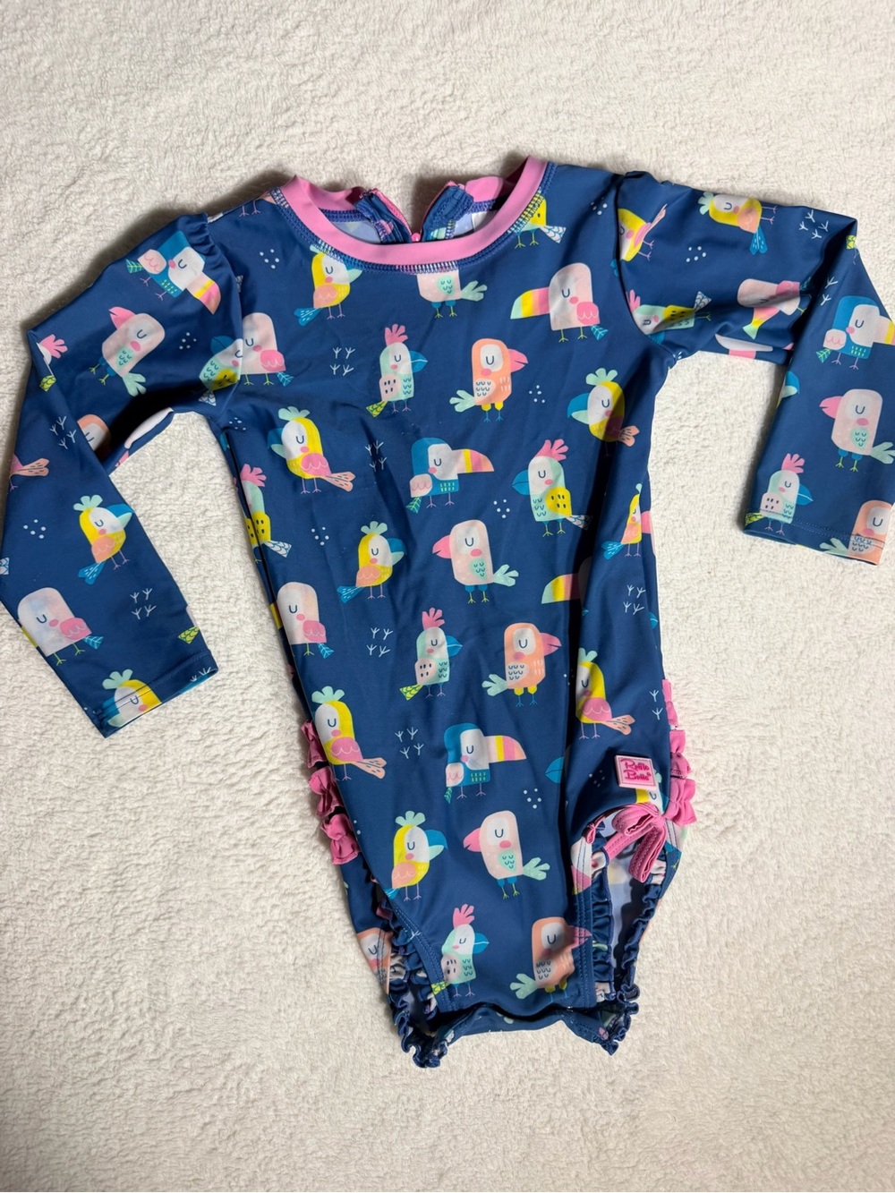 RuffleButts Long Sleeve Swimsuit Girls Size 3T Toucan Bird Print UPF 50+ - Picture 3 of 6